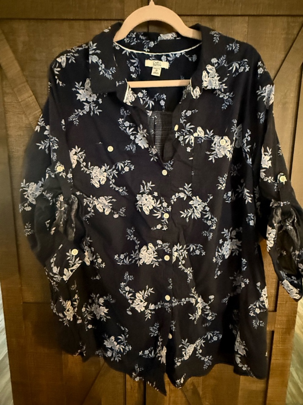 croft & barrow Navy Blue Floral Button-Up Top